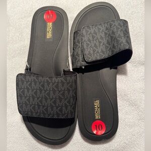 Michael Kors Women's Sz 10 Adjustable Wade Slide Signature Monogram Logo Sandals